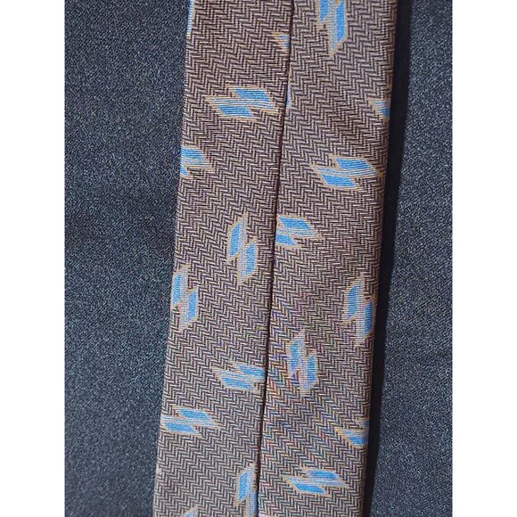 Yves Saint Laurent Silk Brown & Blue Geometric Patterned Tie - Picture 14 of 15